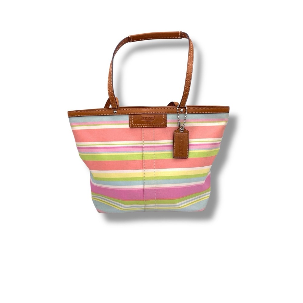 Coach Hampton REVERSIBLE Multi Color Patterns Canvas Purse Tote Bag EUC
